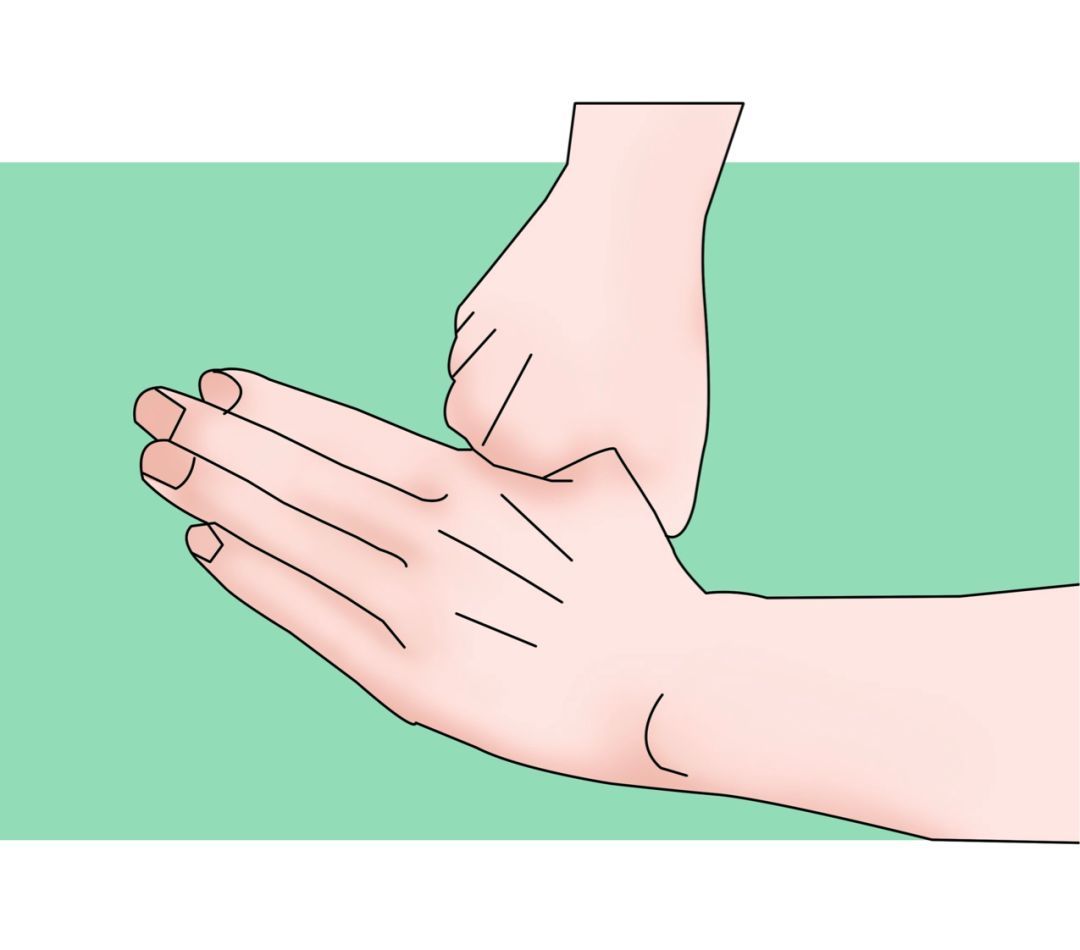 （大）：大拇指在对侧手掌中揉搓，双手交换进行。